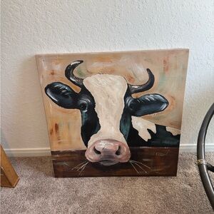 Cow Canvas Art with Black and White Details